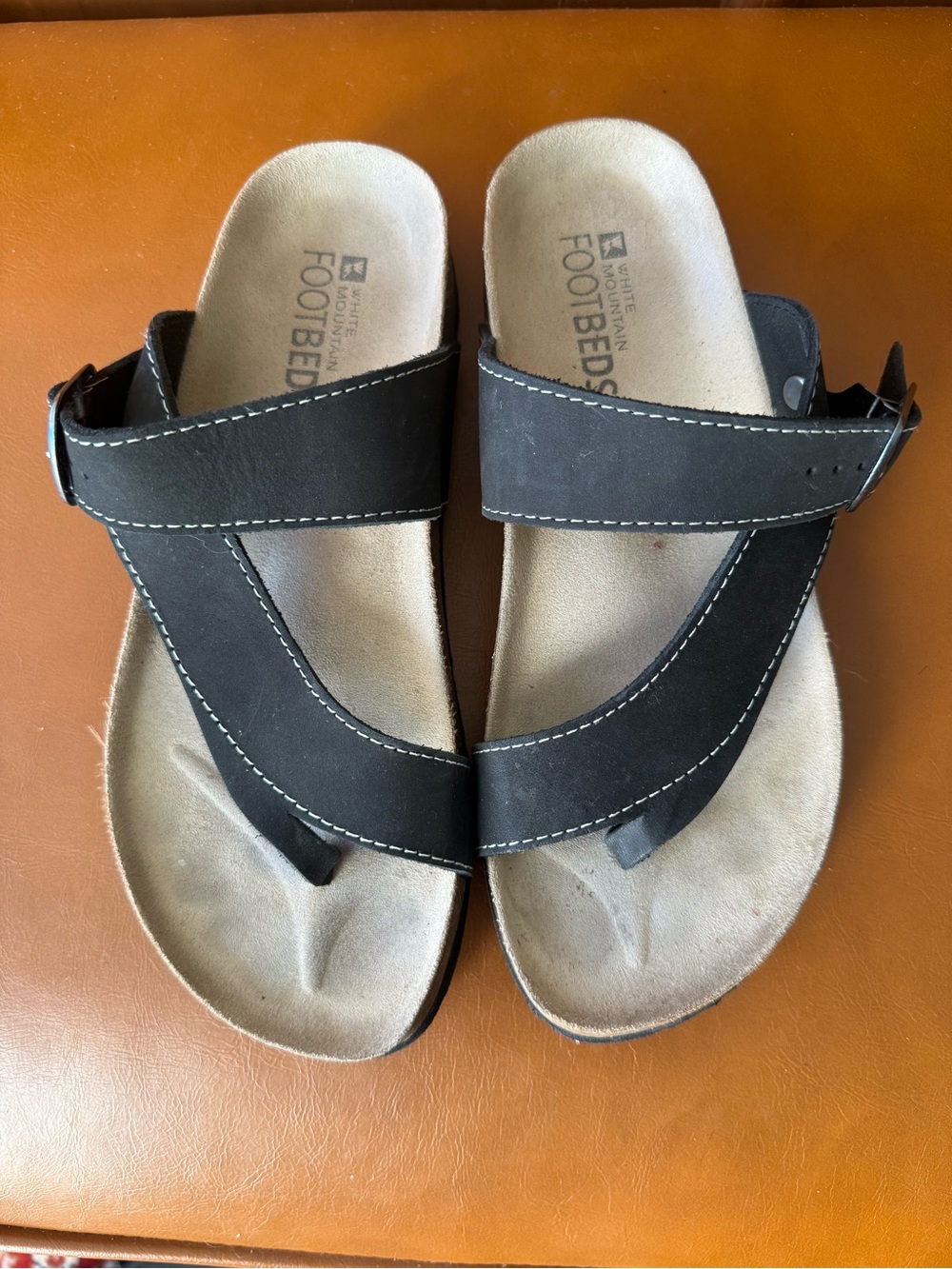 White Mountain Black Footbed Sandals with Buckle Strap 7M